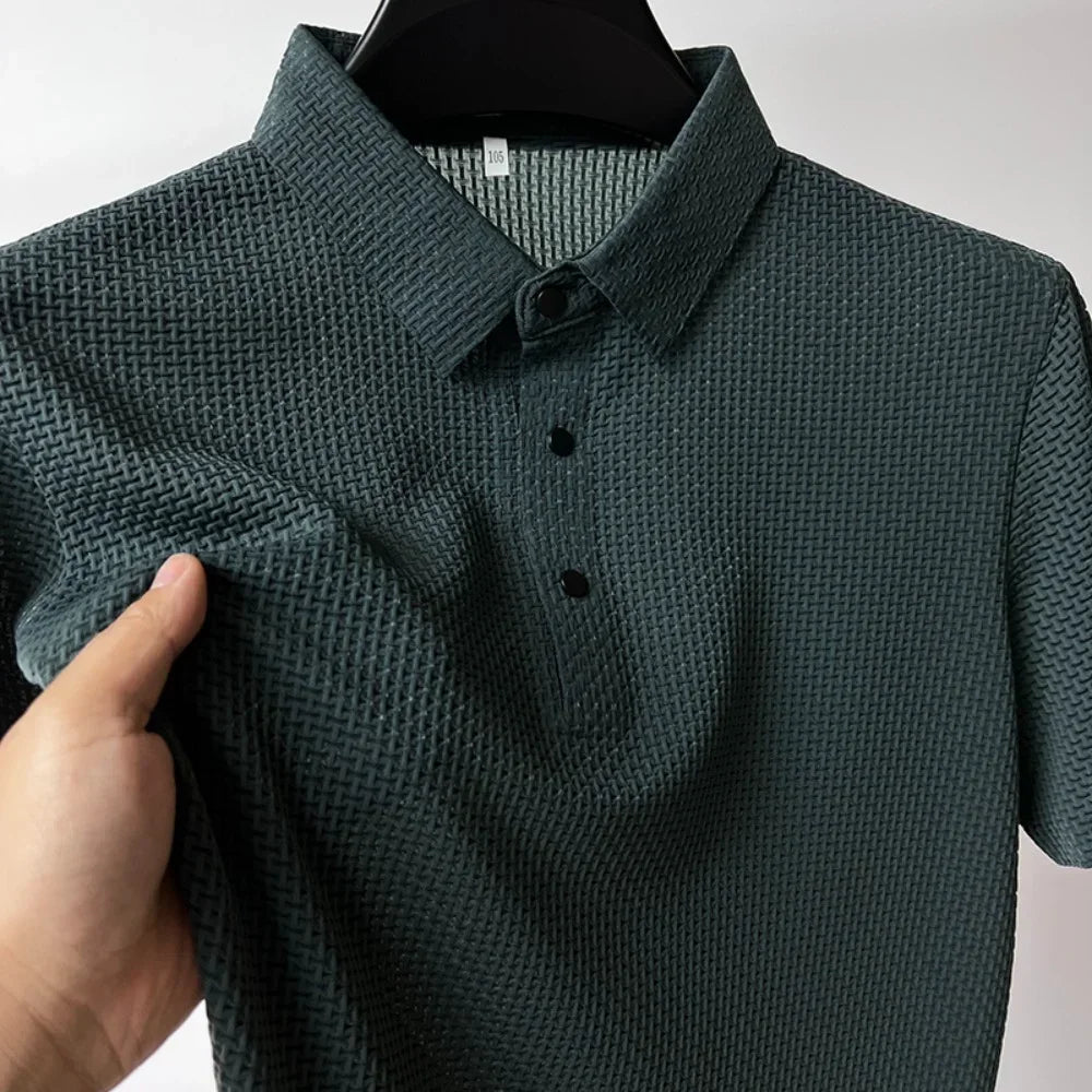 Waffle Ice Silk Short Sleeved Men'S Polo Shirtsweat